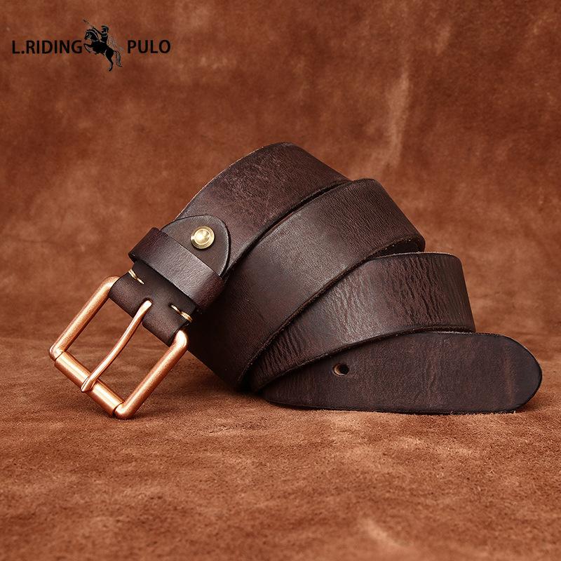 Heavy-duty Washed and Distressed Thickened Top-grain Cowhide Men s Leather Belt, American Retro Style Genuine Leather with Copper Buckle 100cm