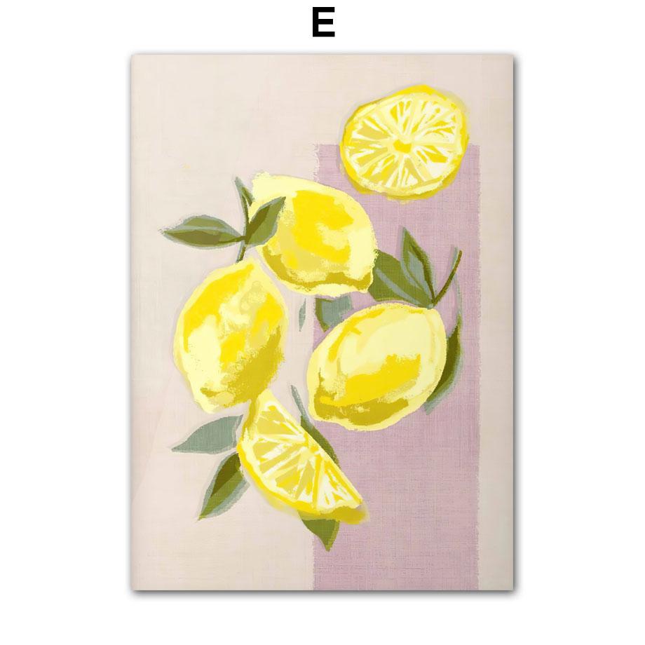 Watercolor Strawberry Cherry Lemon Orange Wall Art Painting Fruit Posters Vintage Room Bar Cafe Decor Home Decor Canvas Print