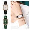 Analog Wrist Quartz Watch Square Green Black Leather Women Present Accessory