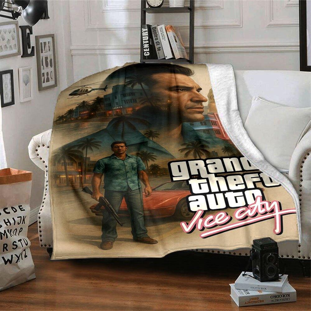 

1pc Grand Theft Auto Soft Flannel Blanket with Designer Print - A cozy blanket for all seasons, perfect for the couch, bed, officeB38 80cmx120cm(31inx47in)