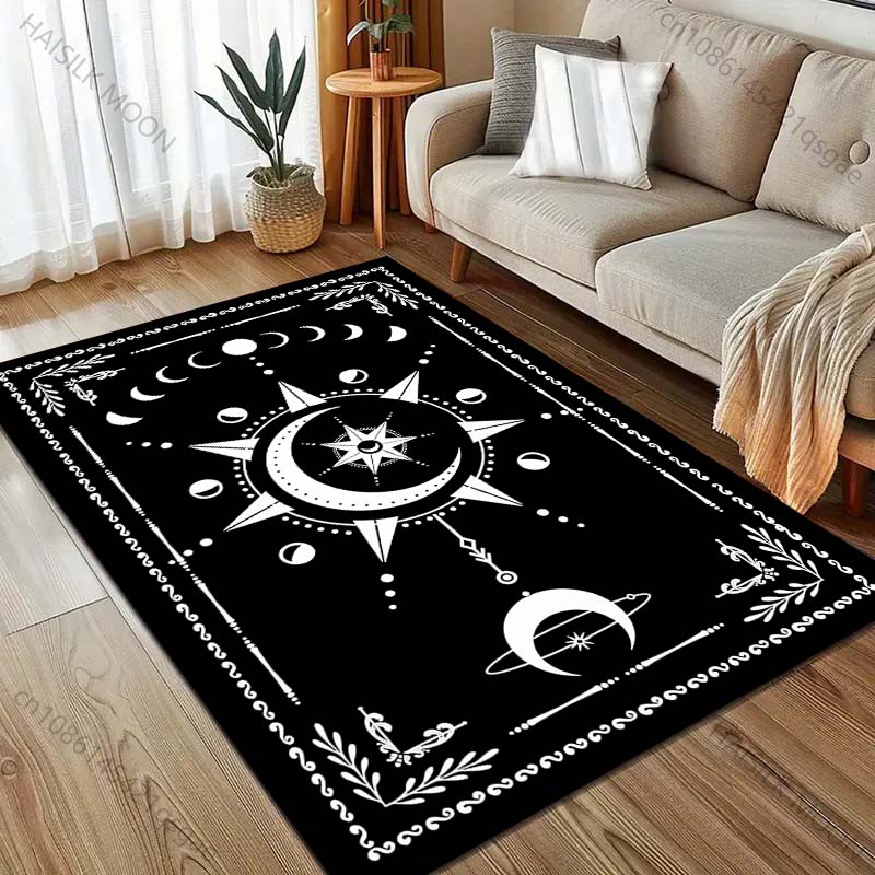 Black Magic Circle Moon Divination Art Print Carpet for Living Room Bedroom Bedside Sofa Table Floor Mat Home Area Rug Decor