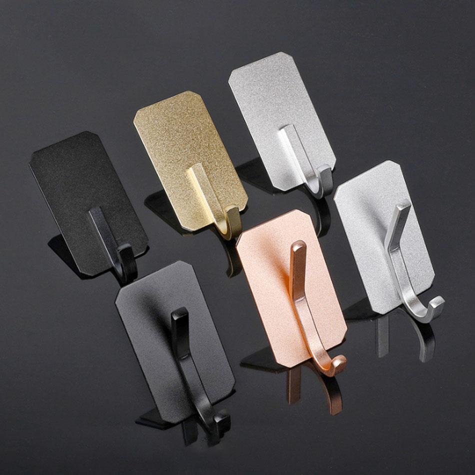 4pcs/Lot Wall Hook Adhesive Matte Gold Black Sliver Kitchen Bathroom Towel Key Robe Door Hooks Storage Hanger Holder Aluminum