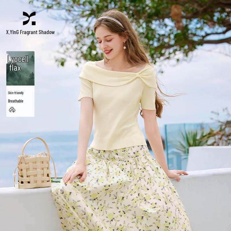 Women s Off-Shoulder Bowknot Tencel Blend Knit Top S