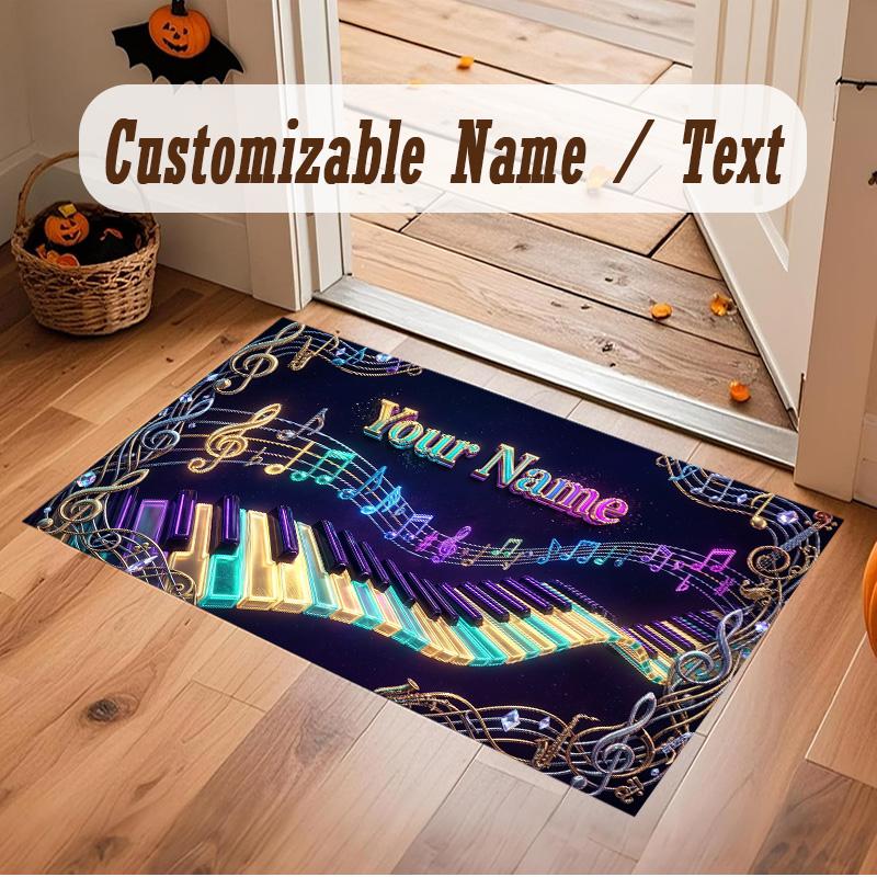 Music Theme Soft Crystal Velvet Rug Custom Name & Text Print Non Slip Floor Rug for Bedroom Living Room