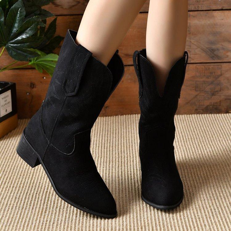 Fashion Handmade women's embroidered leather boots pointed toe stiletto heel cowboy western retro new autumn and winter series