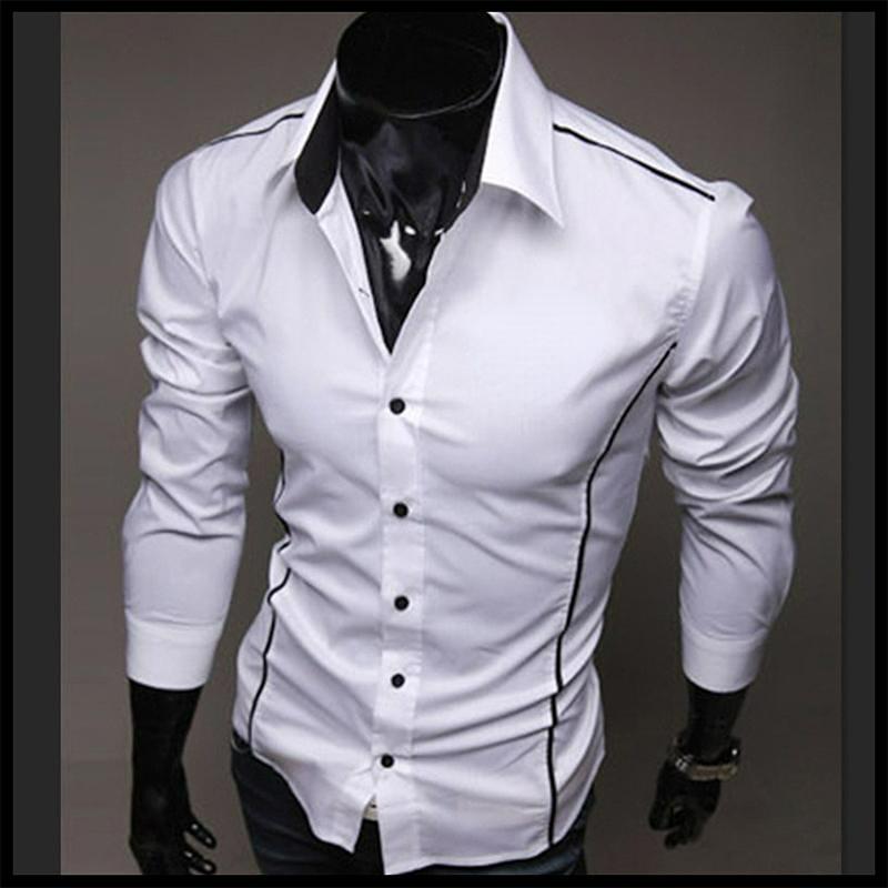 

Чоловіча повсякденна темпераментна сорочка з довгими рукавами, персоналізований тонкий топ з лацканами 2XL білий