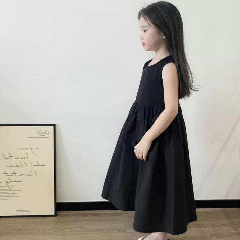 Girls Summer Sweet Patchwork Dresses Middle Kids Sleeveless Cute Comfortable Long Dresses