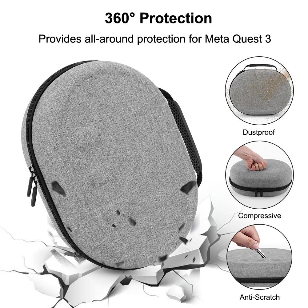 Travel Storage Bag Shockproof EVA Hard Shell Case Anti-Scratch Organizer Bag Partition with Mesh Bag for Meta Quest 3 Headset