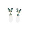 Elegant and elegant blue dripping butterfly stud earrings with simple temperament white magnolia flower imitation jade earrings silver needle women's