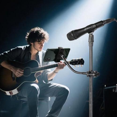 Smartphone Holder for Microphone Stands | Smartphone Holder for Music Stands, Adjustable Gooseneck Arm, Smartphone Mount for Studio and Drum Performan