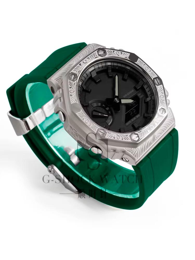 GA2100 Para Casio Carvalho de Fazenda Escultura Caixa de Metal Pulseira de Resina GA2100/2110 Escultura Modificada GM2100 GBM2100 Caixa Acessórios de Relógio