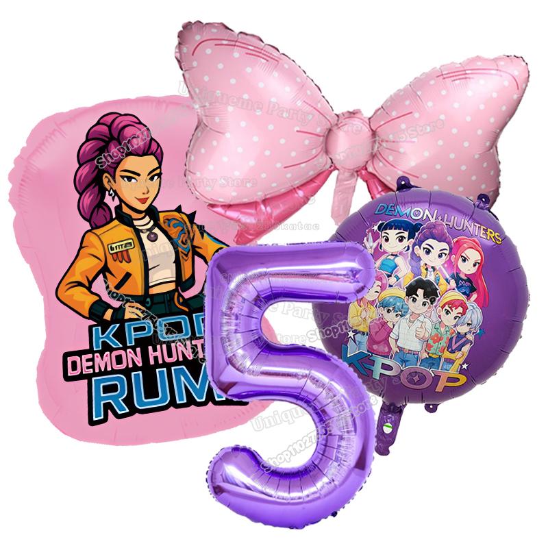 Kpop Demon Hunters Birthday Balloons Decoration Zoey Rumi Mira Girl Party Number Balloons Set Party Favor Home Decor Kids Gift