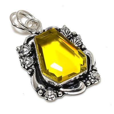 Natural Citrine Gemstone Handmade 925 Sterling Silver Gift Pendant 1.85" H3r44