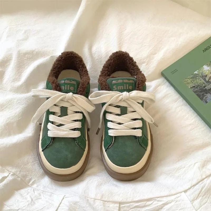 Fashion Women's Casual Sports Shoes Winter New Round Head Shallow Mouth Plus Velvet Warm Anti-slip Wear-resistant Low-top Shoes