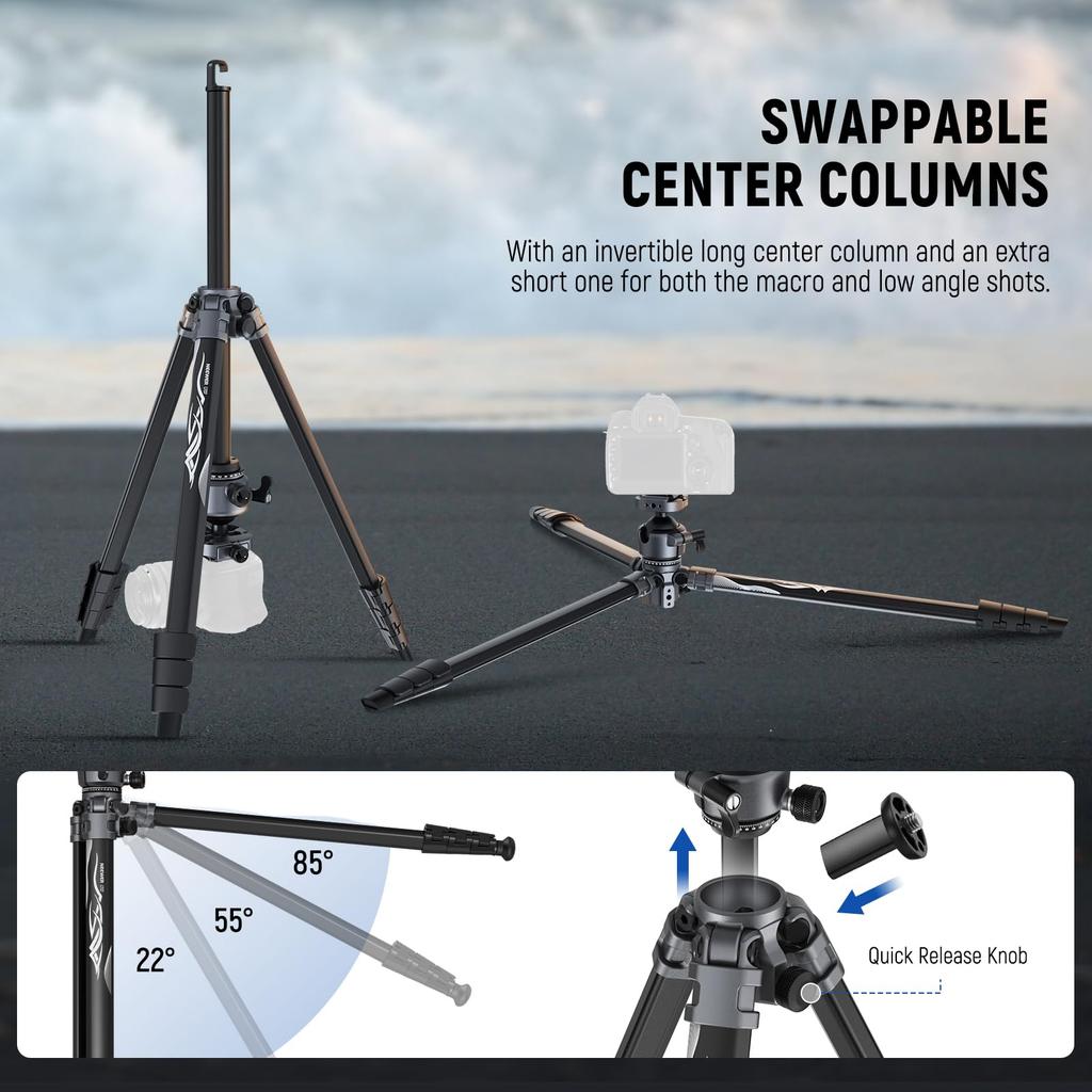 Neewer Litetrip 155cm Aluminum Travel Tripod with Ball QR Folding Video Compatible with DSLRs and Peak Design V3 Dual Center Maximum Load of 10kg