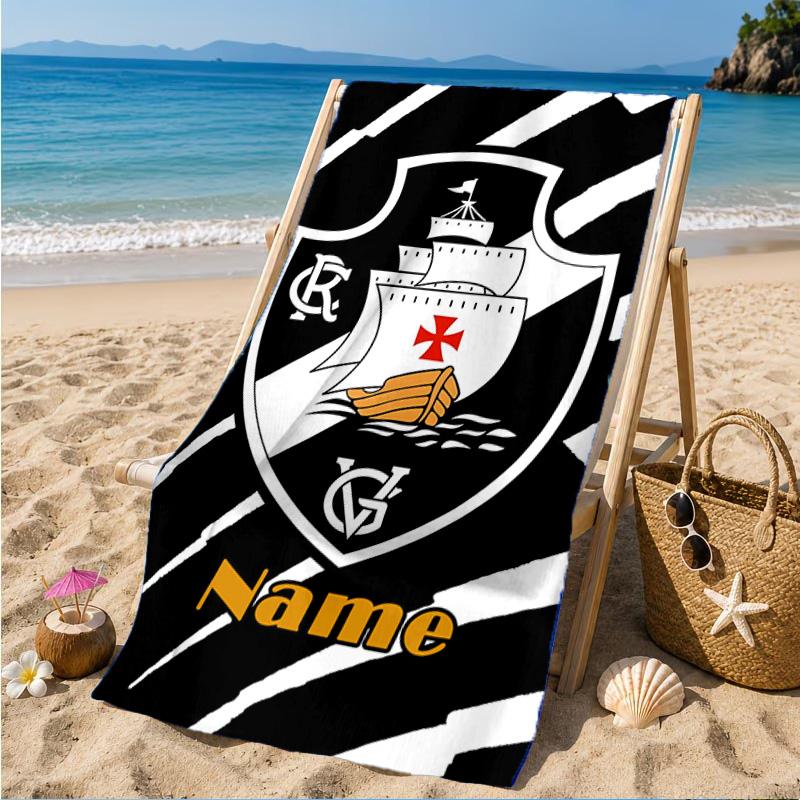 Custom Name Beach Towel Vasco Football Crest Emblem Microfiber Beach Towel, Lightweight for Summer Travel, Swimming Pool Fan Birthday Gift