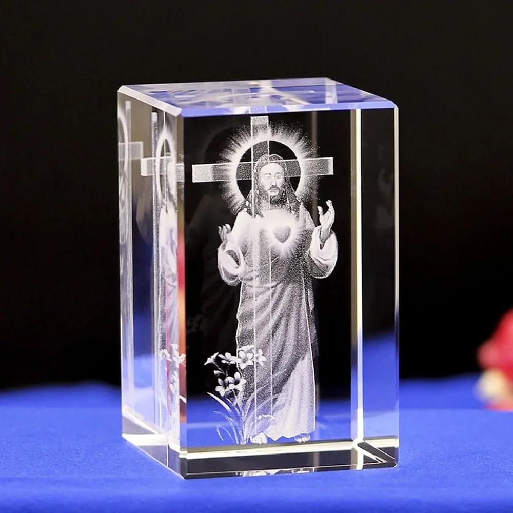 6 Arten Christlich Katholisch Jesus Porträt Kristall Ornamente Kreativ 3D Geschnitztes Kreuz Hausdekoration Zubehör Moderne Deko