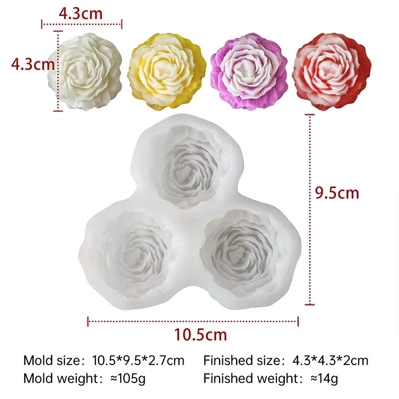 3in1 Peony Flower Silicone Mold for DIY Aroma Candle Diffuser Stone Candy Chocolate Handmade Soap Kitchen Baking Tool