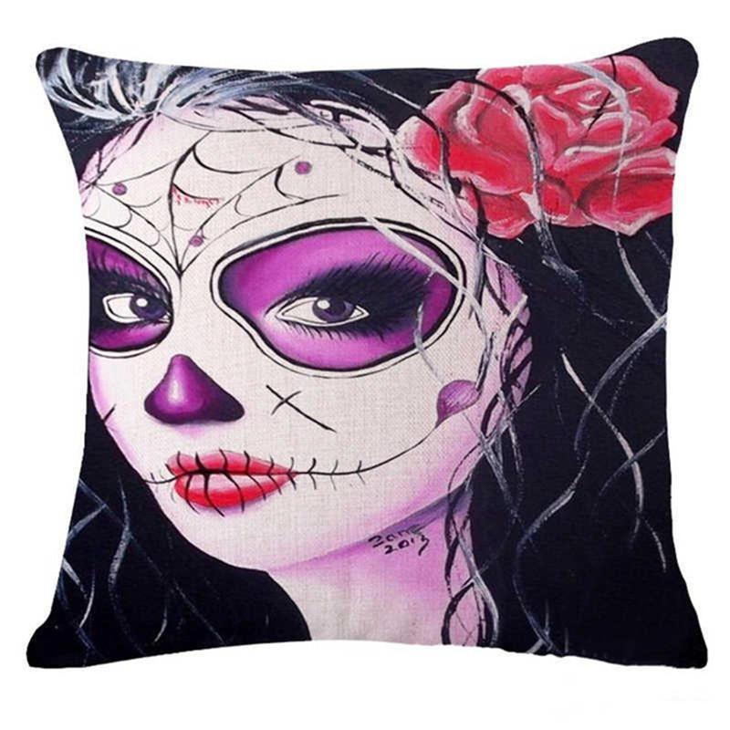 Halloween Cushion Cover Pillowcases Skull Floral Festival Home Decor Square Horror Comfortable Sofa