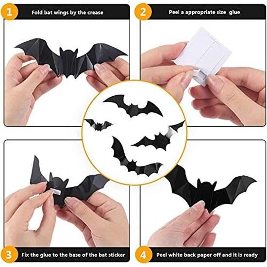 Halloween Bat Sticker 3D Wall Made PVC Party Accessories Recyclable Realistic Feel Removable Non-Damaging Glass Interior DIY Window Decoration Room (4