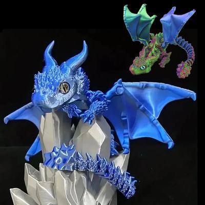 3D Printed Flying Dragon with Winged Figurine Movable Joint Fidget Toy Rotate Offi Desktop Ornament Adults Kid Toy Crafts Gift