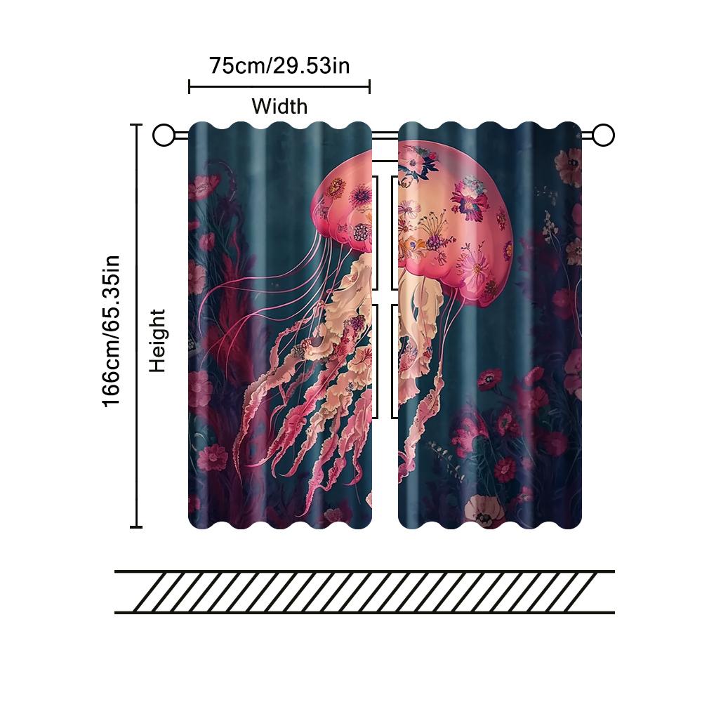 2 Pcs   Filtering Curtains (excluding Rods   Non-movable   Without Batteries) Anime Theme Anemones and Flowers for Use In Bedrooms