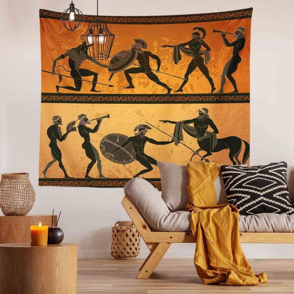 Ancient Greece Warrior Tapestry Minotaur Hunting Centaur Black Figure Pottery Classical Greek Style Gods Wall Hangings Tapestry