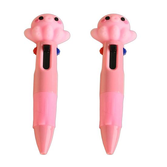 

2Pcs Ballpoint Pen Mini 4-in-1 Multicolor Pen with Cute 3D Doll Toppers Decorations Smooth Writing Stress-Free Portable Pen for Journaling Note Taking E