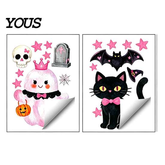 Room Halloween Decorations 2 Sheets Cartoon Ghost Window Cling, Spooky Decorative Decals Glass Sticker, Waterproof Static Decal for Holiday