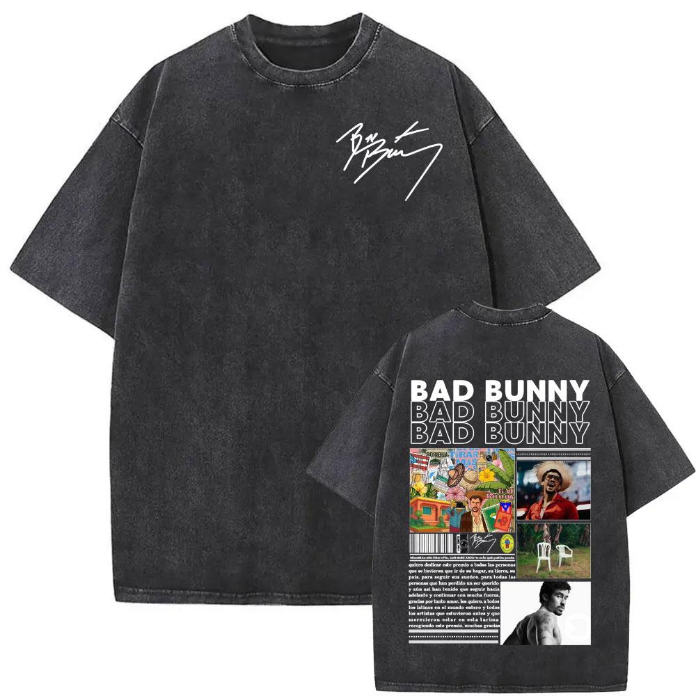 

Bad Bunny DTMF Debi Tirar Mas Fotos Album Cover Tshirt Men Fashion High Street T Shirts Summer Tops Vintage Washed T Shirt S