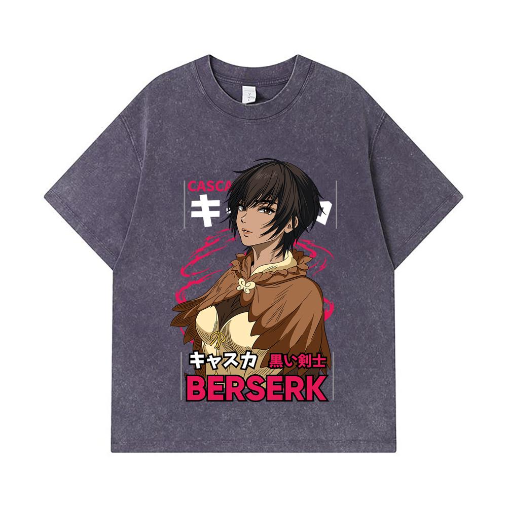 275 GSM Washed T-shirts 100% Cotton Berserk V12 Casca Print Unisex Heavy Cotton T Shirt