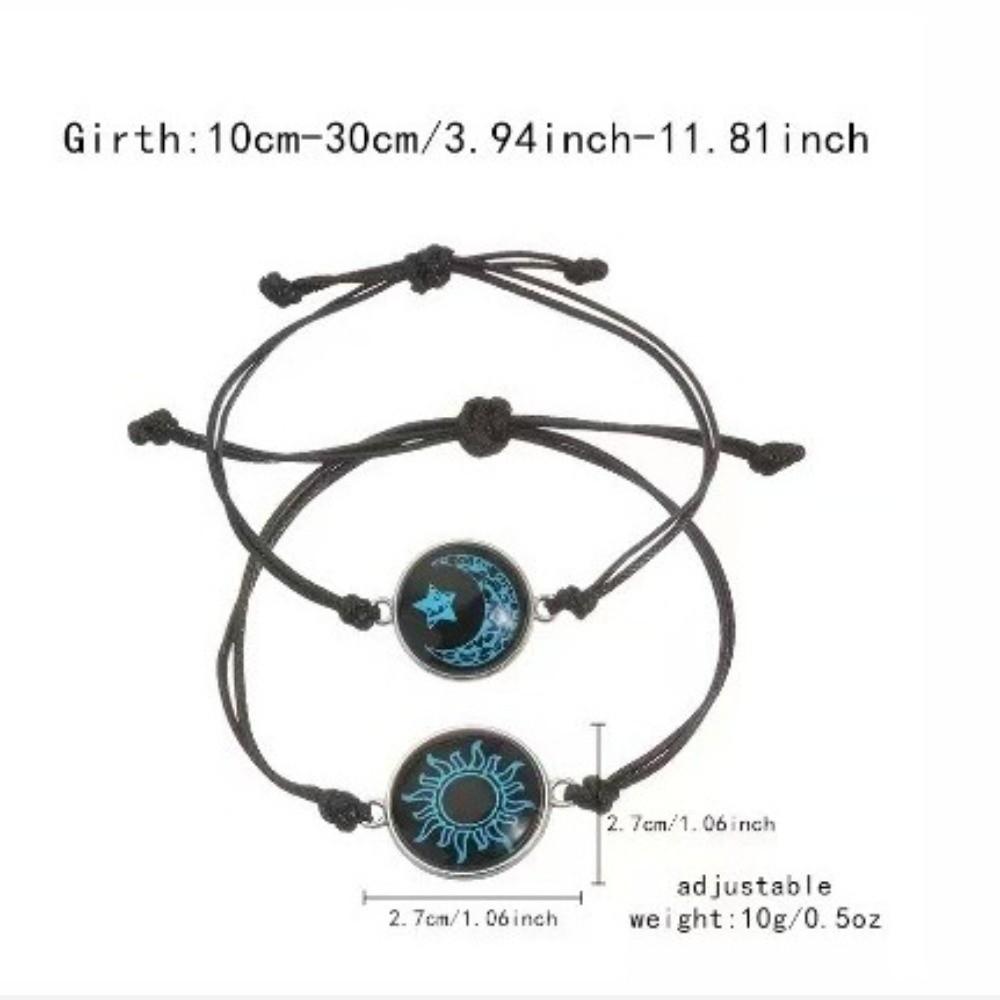 Retro Luminous Couple Bracelets Adjustable Punk Braided Bracelet Sun Moon Hand Chain Couple Jewelry Gift