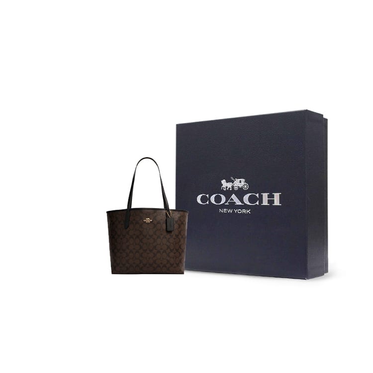 Coach City 33 Tote Monogram Shoulder Bag Large Canvas Brown Black Women's 5696-IMAA8
