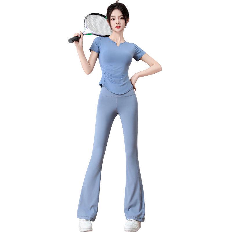 2025 Damen High Waist Yoga & Pilates Set: Schlaghose & Trainings-Top