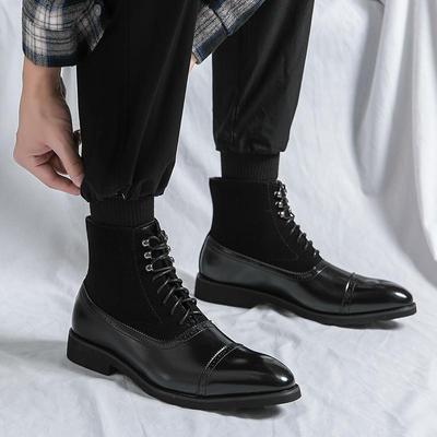 Fashion Men Boots Leather Waterproof Lace Up Mid-Calf Boots Men Winter Working Boots Non Slip Men Shoes Head Trend Motorcycle Boots Men