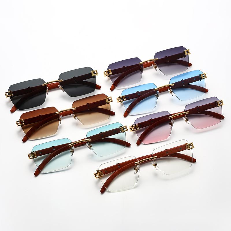9005 Frameless Wood Grain Sunglasses Women'S, Men'S Sunglasses Street Sunglasses