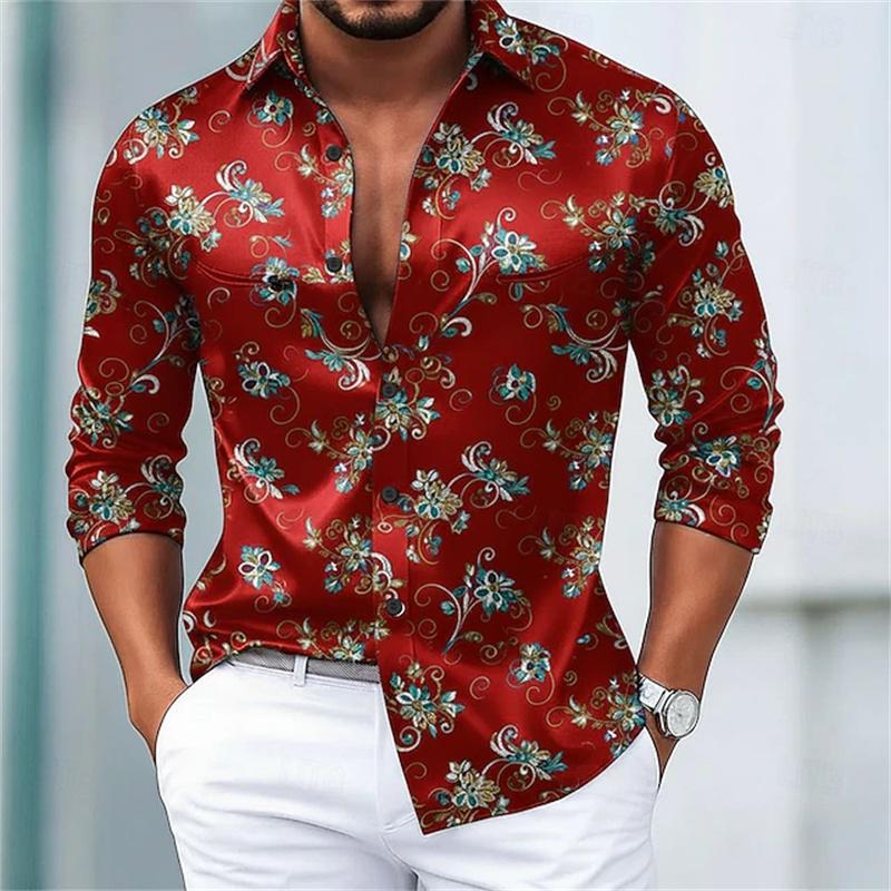 Fashion Flower Pattern 3D Print Men's Long Sleeve Shirts Fashion Button-Down Tops Autumn New Casual Men's Casual Lapel Shirts