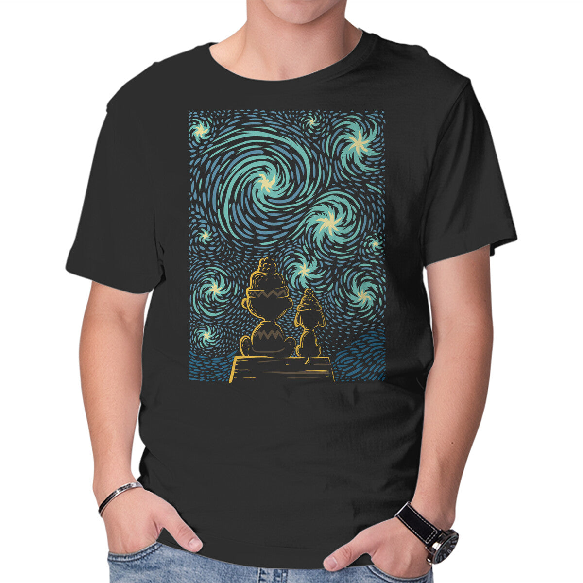 Unisex Crew Neck T-Shirt Starry Winter Night Graphic Short Sleeve Casual Tee S