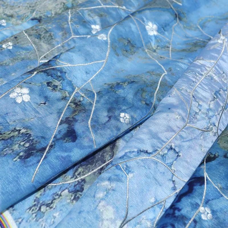 

100x150 см шифоновая ткань с вышивкой в китайском стиле с зелеными листьями, дизайнерская ткань для самостоятельного шитья платья ханьфу, старинного танцевального костюма 100x150cm