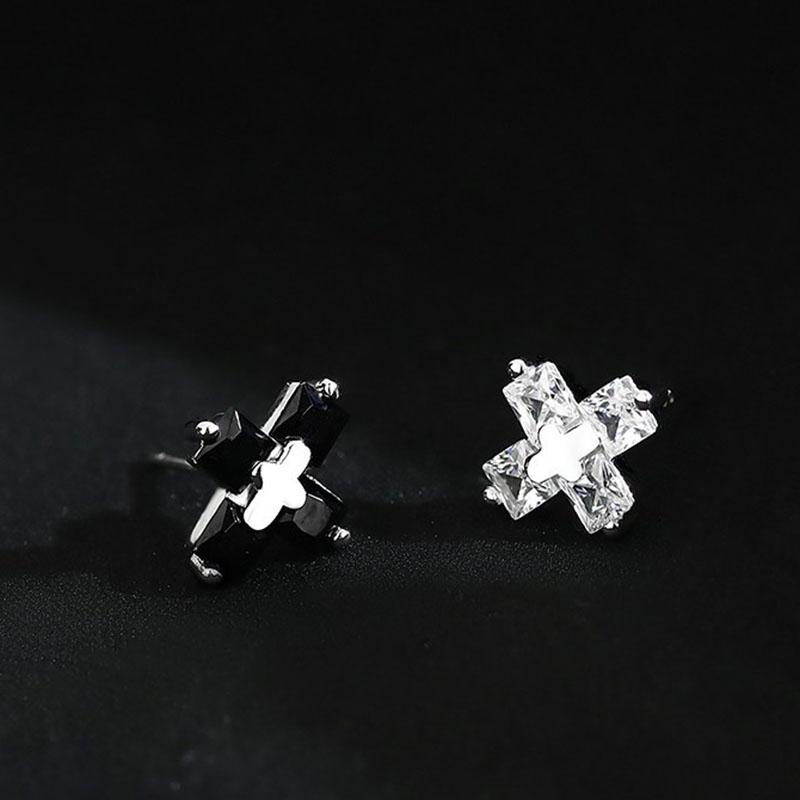 Men Cross Stud Earrings Hip Hop Punk Rock Crystal Geometric Ear Jewelry