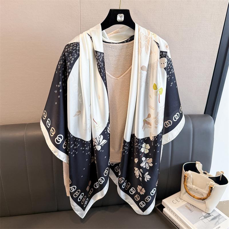 Mori floral simulation silk high-end 111cm large square scarf silk scarf printed shawl sunscreen scarf headscarf scarf