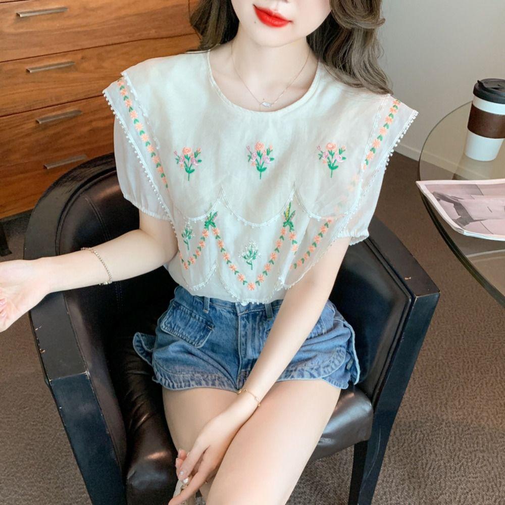 Countryside Style Embroidered Floral Fake Collar Embroidery Doll Lapel  Scarf Accessories