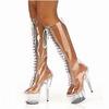 15 cm High Heel Transparente High Boots, Pole Dance PVC Frontriemen COSPLAY Club High Heel Stiefel YKC