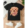 Europäische Größen Niedliches Golden Retriever Pfotenabdruck Muster Design. Mädchen-T-Shirt mit kurzen Ärmeln und Rundhalsausschnitt, Erhältlich in Schwarz und Weiß