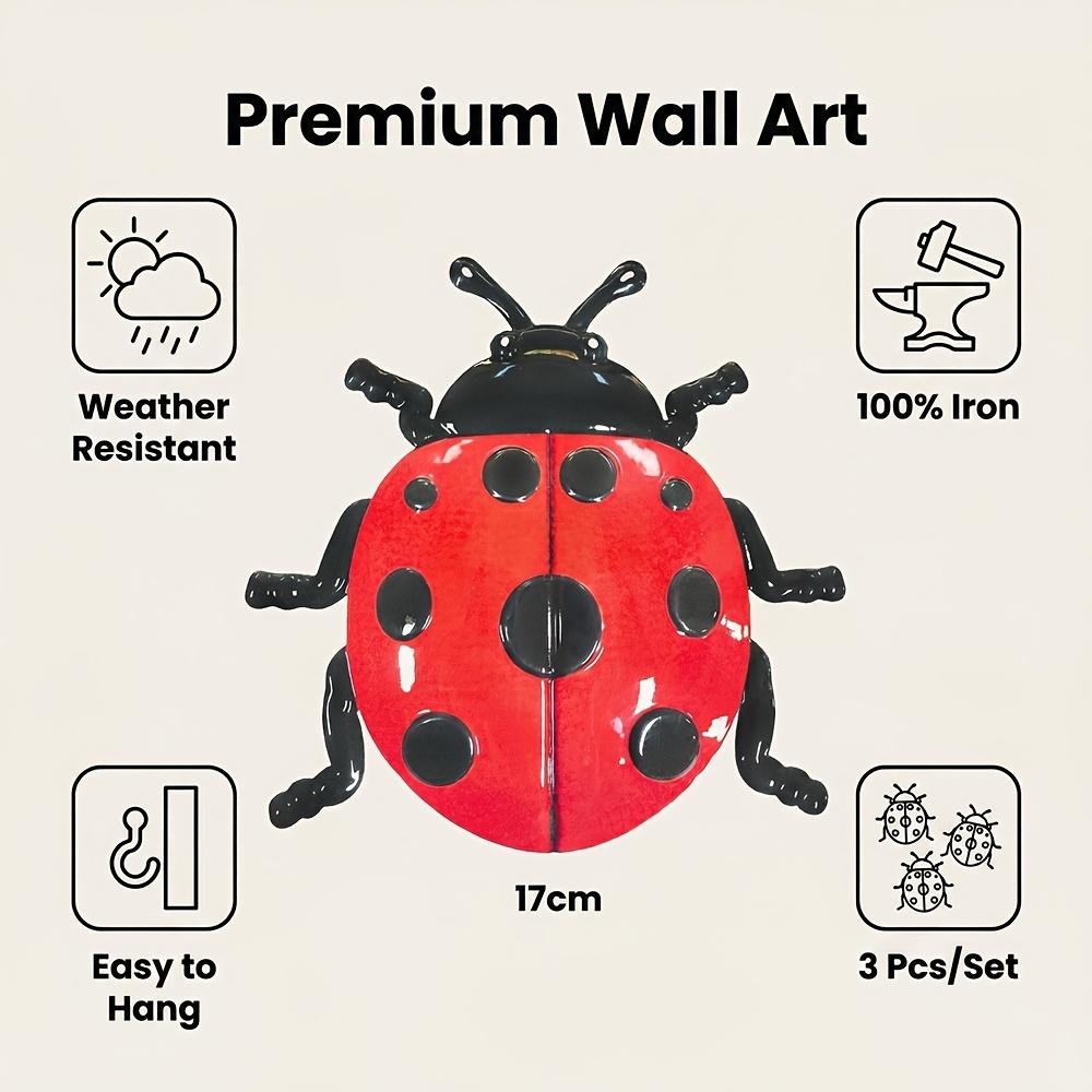 3Pcs Metal Ladybug Wall Decor, Cute Iron Art Ornaments for Home, Garden, Patio and Door Decoration