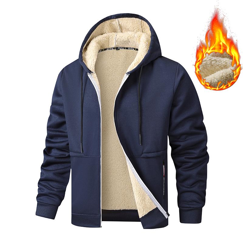 

Autumn and Winter Men s Hooded Warm Short Jacket Casual Sports Cardigan Multifunctional Outdoor Jacket Imitation Wool Jacket M синій