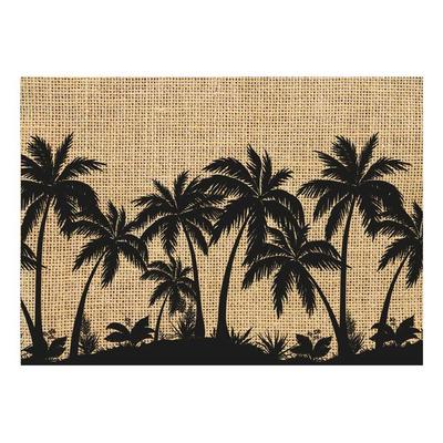 [Q4136] - Black Beige 'Palmier' Burlap Placemat - 42x30 Cm