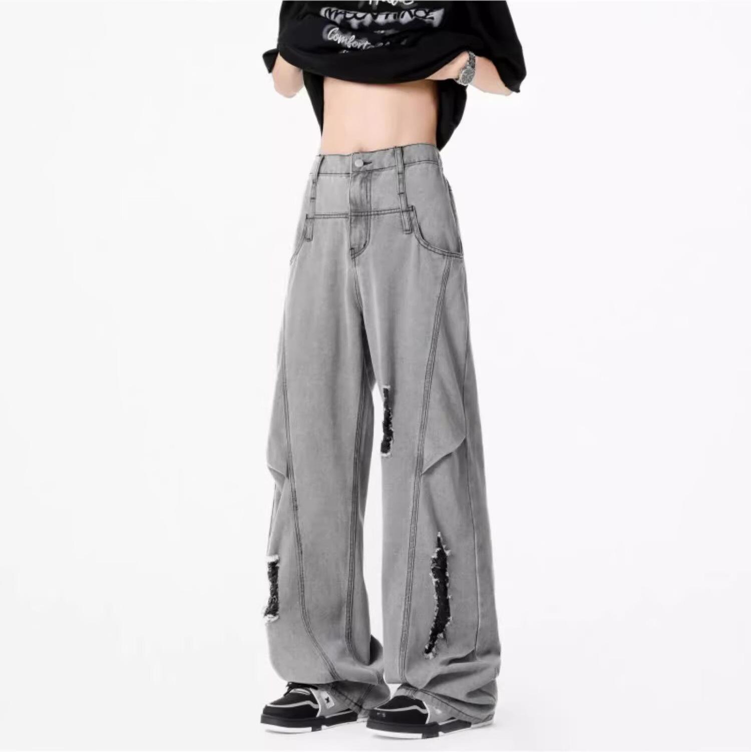 Мужские рваные джинсы JYL Летние Винтажные Стиранные Прямые Bootcut Джинсовые Брюки S античный рубиновый