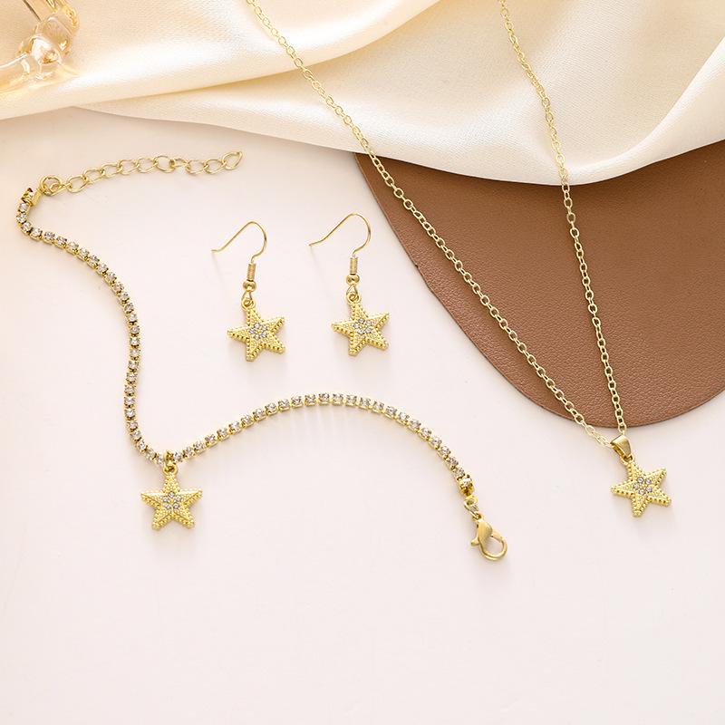 Elegant stjernesmykkesett: Europeisk og amerikansk stil halskjede, øredobber, armbånd - 3 deler