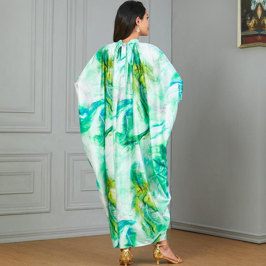 Middle East Fashion Batwing Sleeve Long Dress - Muslim Clothing with European & American Print